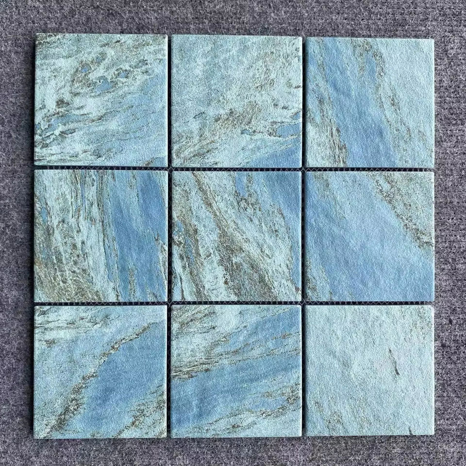 Gạch Hồ Bơi Mosaic Gốm Sứ Vân Đá Cẩm Thạch, Mô Phỏng Đá Tự Nhiên Xanh Bali Sukabumi, Bán Sỉ OEM Từ Nhà Máy