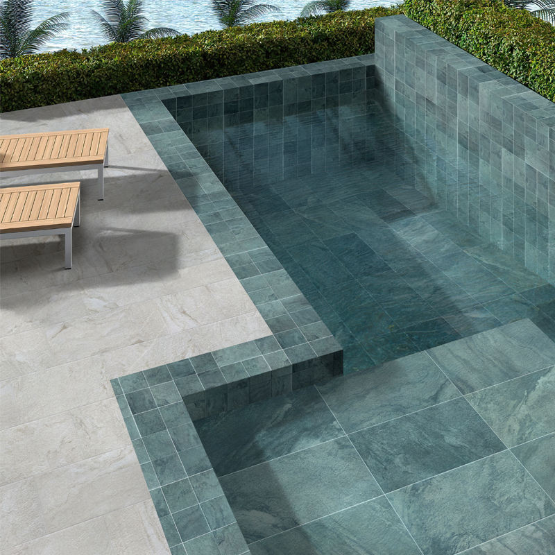 Gạch Mosaic Hồ Bơi Bali Đá Tự Nhiên và Gốm Sứ In Phun Họa Tiết Đá Cẩm Thạch Ốp Tường Sàn Ngoài Trời Màu Xanh Sang Trọng Chống Trượt