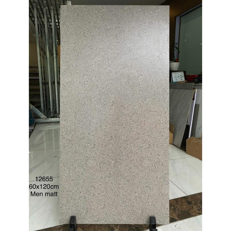 Tấm gạch men mờ màu xám nhạt, kích thước 60x120cm, bề mặt có hạt nhỏ li ti.