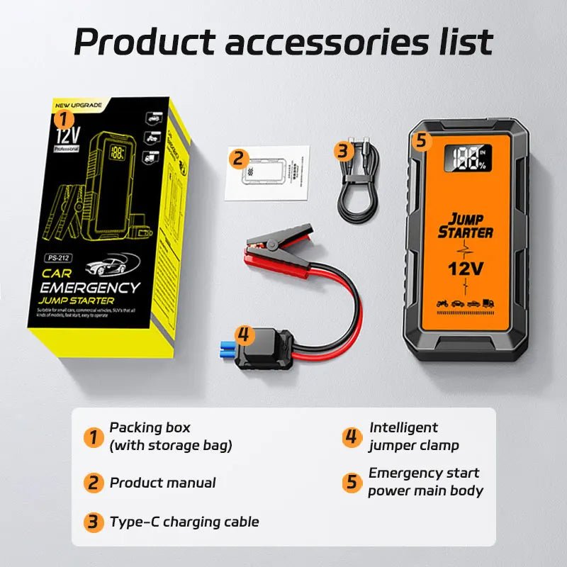 12V Screen Safety Hammer Car Starting Device Car Jump Starter 4000A Power Bank Car Wireless Tire Inflator Pump Air Compressor - Daisan Store