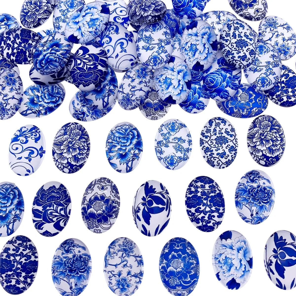 13x18mm 18x25mm 30x40mm Random Mixed Blue and White Porcelain Oval Glass Cabochon Flatback Photo Base Tray Blank DIY Accessories - Daisan Store