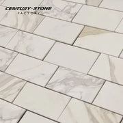 Centurymosaic Gạch Trắng Đánh Bóng Đá Tự Nhiên Cẩm Thạch Calacatta Vàng Gạch Mosaic Kiểu Tàu Điện Ngầm