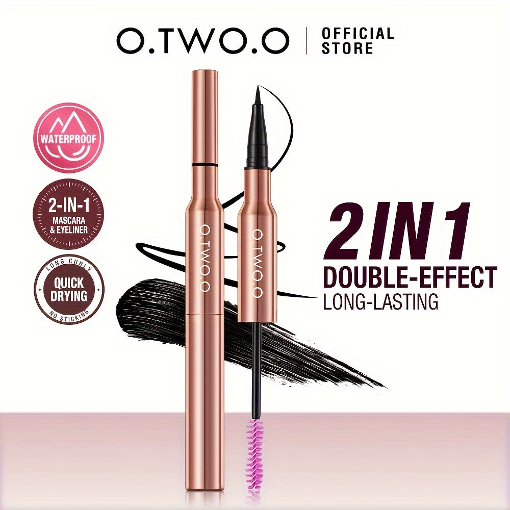 Mascara và bút kẻ mắt 2-trong-1 màu hồng ánh kim, chống nước, nhanh khô, hiệu ứng kép.