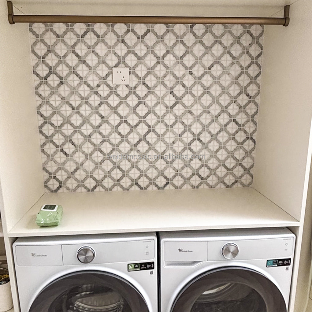 Gạch Mosaic Đá Tự Nhiên Xám Trắng cho Ốp Bếp, Tường Phòng Tắm