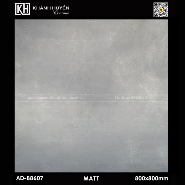 Gạch màu xám nhám, kích thước 800x800mm, bề mặt mờ, họa tiết vân nhẹ.