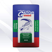 Bao bì keo dán gạch Gator, nền xanh dương, đỏ, logo cá sấu trắng, chữ trắng và xanh lá.