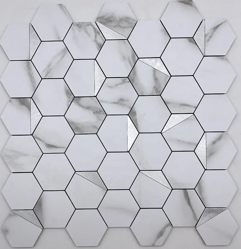 Gạch Mosaic Lục Giác Gốm Sứ Porcelain Cắt Tia Nước Dùng Cho Ốp Bếp, Ốp Nhà Tắm