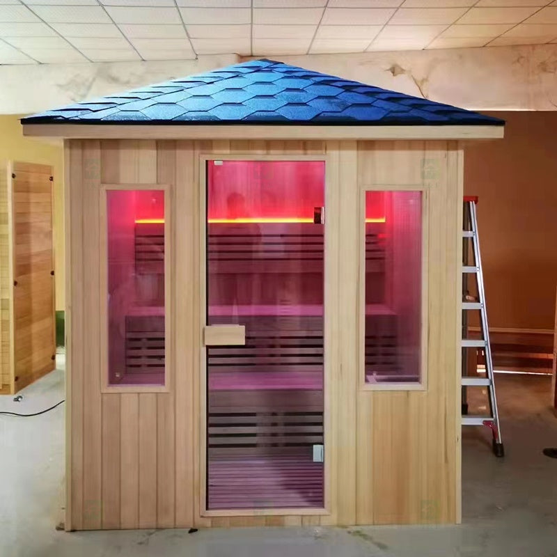Phòng xông hơi hồng ngoại và xông hơi ướt bằng gỗ tuyết tùng, tùy chỉnh cho 2-5 người, hoàn thiện cho sân vườn ngoài trời