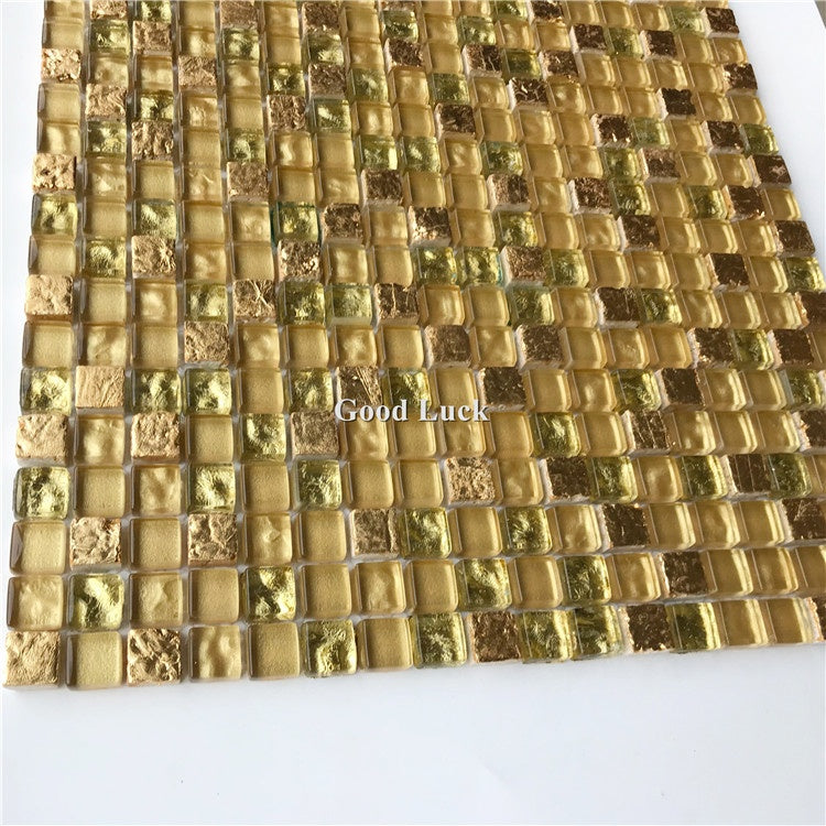 Gạch Mosaic Kính Pha Lê Bóng Màu Vàng Sang Trọng Nhẹ Trang Trí Tường