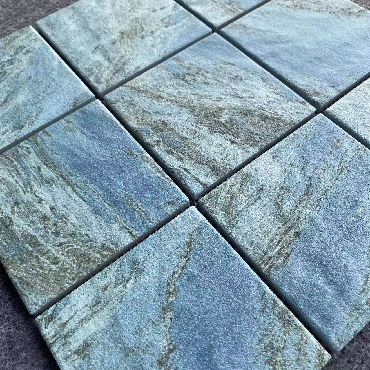 Gạch Hồ Bơi Mosaic Gốm Sứ Vân Đá Cẩm Thạch, Mô Phỏng Đá Tự Nhiên Xanh Bali Sukabumi, Bán Sỉ OEM Từ Nhà Máy