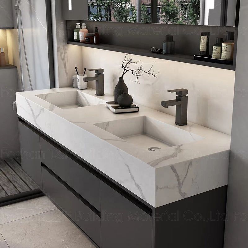 Phòng tắm khách sạn Gỗ tự nhiên sang trọng Tủ lavabo phòng tắm treo tường Tủ gương phòng tắm gỗ dán treo tường