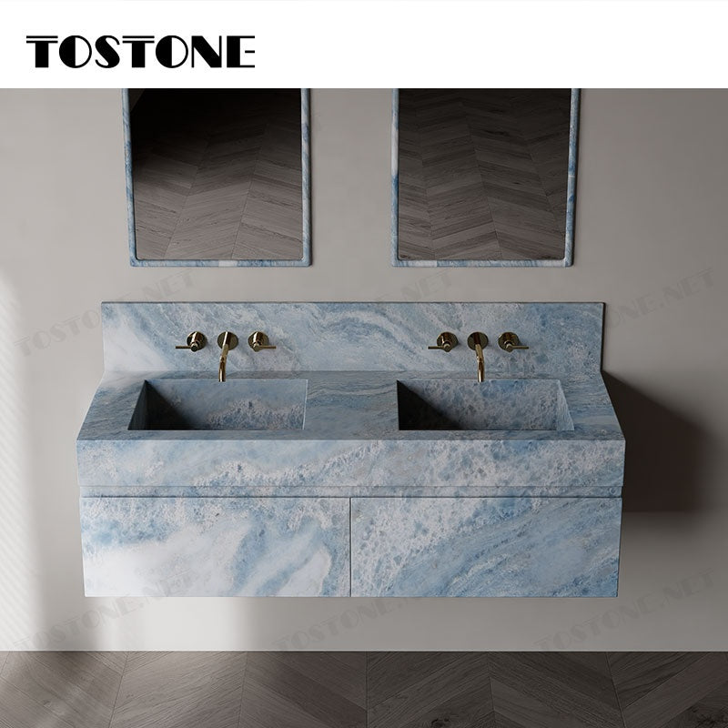 Mặt bàn trang điểm phòng tắm gắn tường Tostone đá Quartzit tinh thể xanh tự nhiên đẹp cho phòng vệ sinh