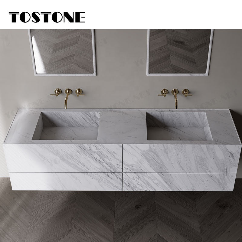 Tostone Tối giản Mài nhẵn Tự nhiên Volakas Trắng Sang trọng Bàn trang điểm phòng tắm cho Căn hộ Biệt thự Khách sạn Trang trí nội thất