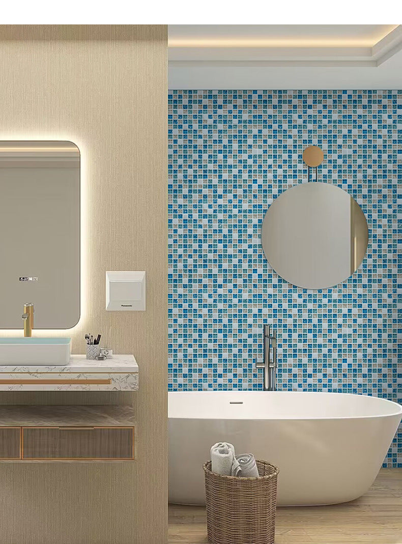 Gạch Mosaic Chống Trượt Hình Vuông Thiết Kế Bề Mặt Vân Nứt Băng Màu Xanh Dương Dùng Cho Hồ Bơi Và Phòng Tắm
