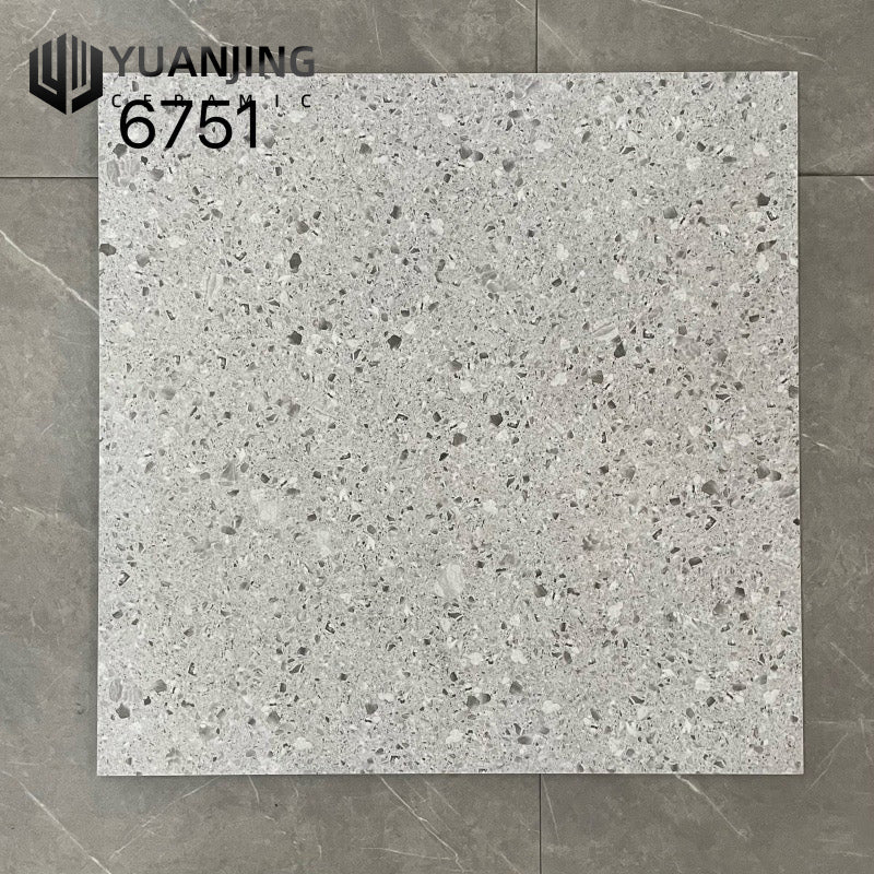 Gạch Porcelain Cao cấp 600x600mm Bề mặt mờ, Phong cách Terrazzo hiện đại vân đá Cẩm thạch, dùng lát sàn phòng khách, phòng tắm