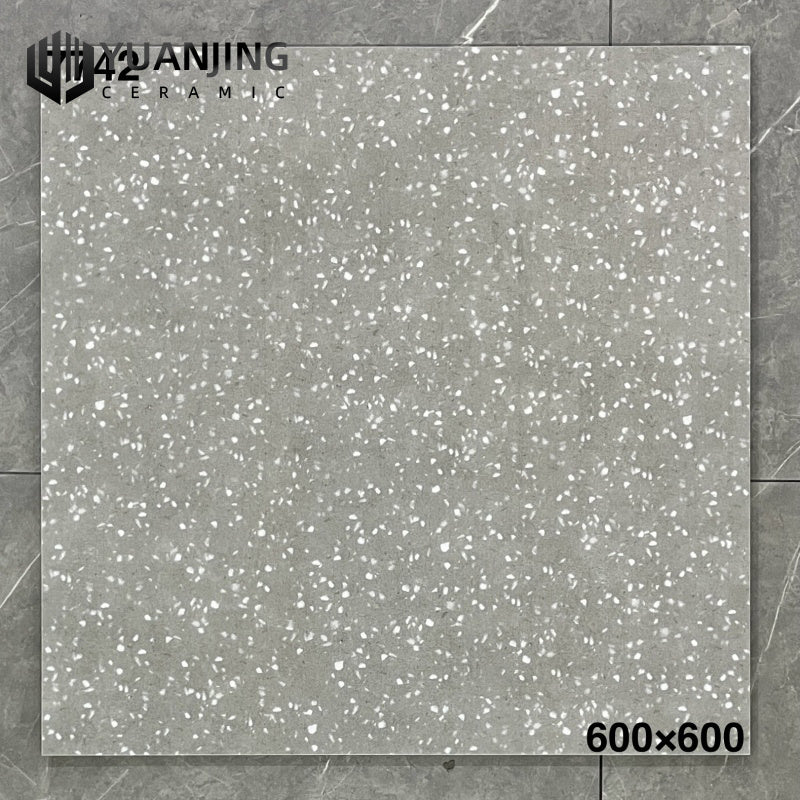 Gạch Porcelain Cao cấp 600x600mm Bề mặt mờ, Phong cách Terrazzo hiện đại vân đá Cẩm thạch, dùng lát sàn phòng khách, phòng tắm