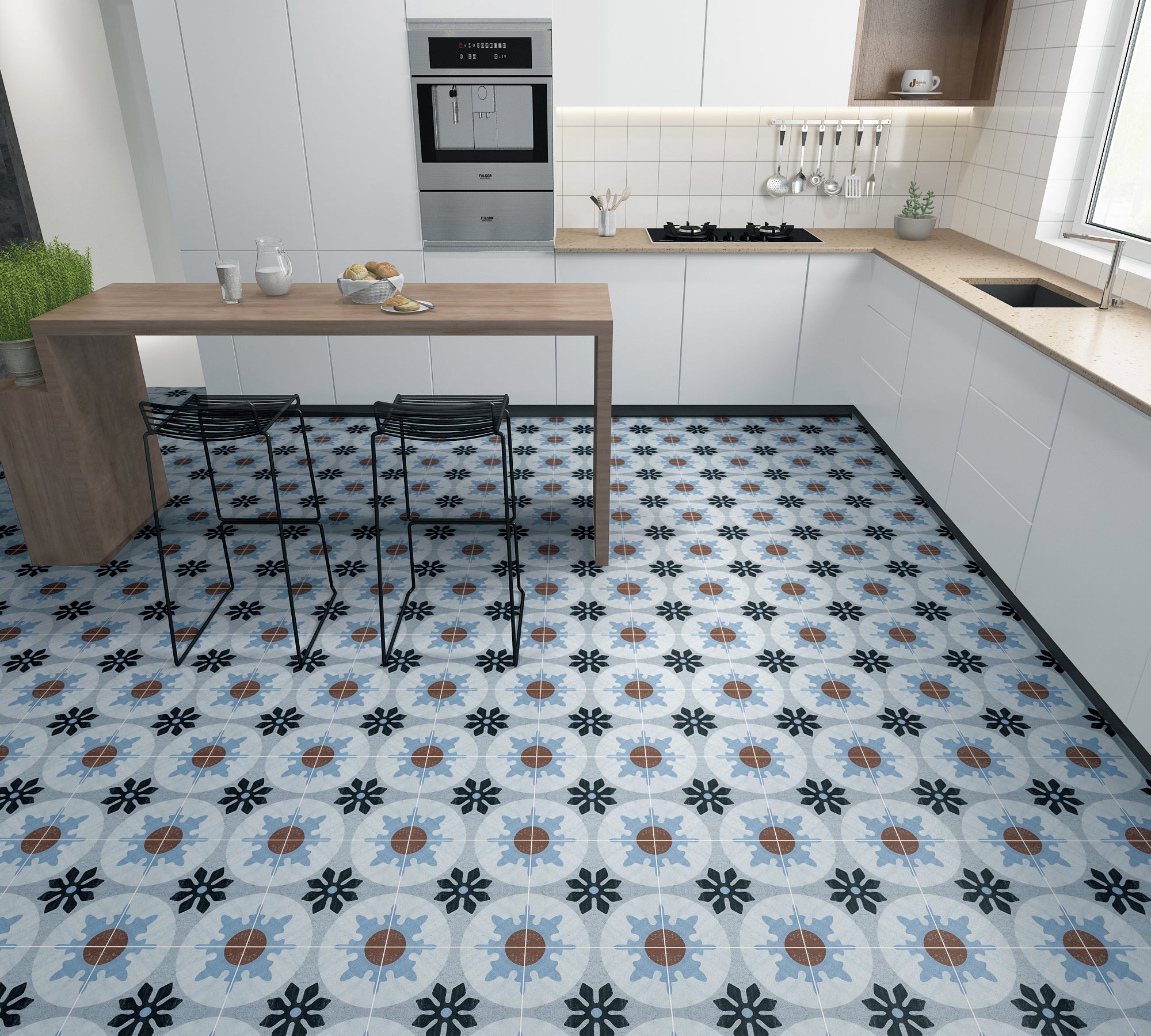 Gạch ốp lát gốm sứ thủ công men mờ họa tiết đơn Ma-rốc kiểu Encaustic bán chạy kích thước 200x200 trang trí nhà cửa