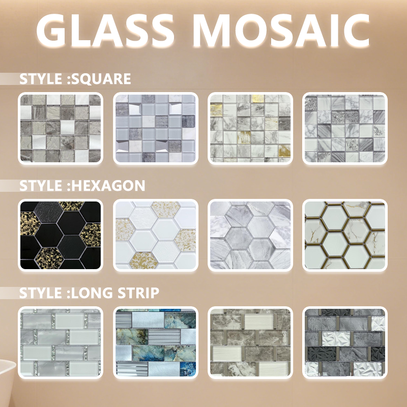 Gạch Mosaic Kính 6MM Hình Chữ Nhật Chất Lượng Tốt, Thiết Kế Hiện Đại, Nghệ Thuật Thủ Công Mosaic Nhân Tạo cho Tường và Khách Sạn