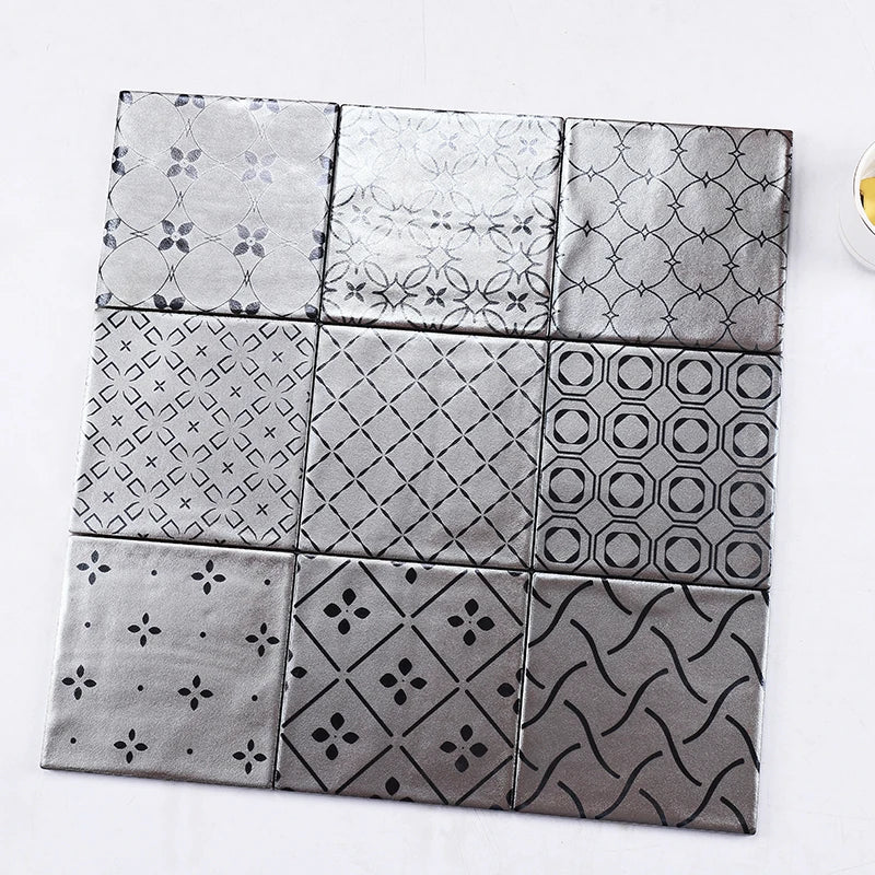 Gạch Gốm Sứ Tráng Men Màu Bạc Giả Kim Loại 150x150mm Ốp Tường Nhà Tắm Phòng Khách Sân Vườn Ban Công