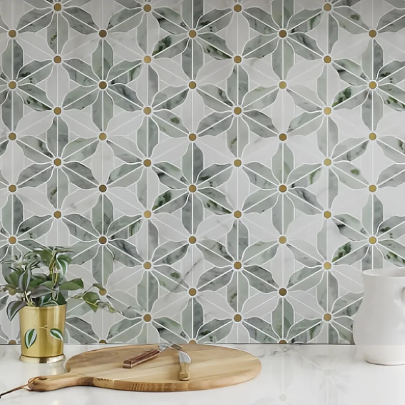 Mosaic Hoa Đá Tự Nhiên Trang Trí Bể Bơi Xanh