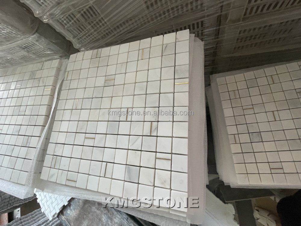 Gạch Mosaic Đá cẩm thạch Kính 4mm Thiết kế Hiện đại Hình Lục giác Vuông Kiểu Parquet Phong cách Trang trí sàn Phòng tắm Bếp Hồ bơi ngoài trời