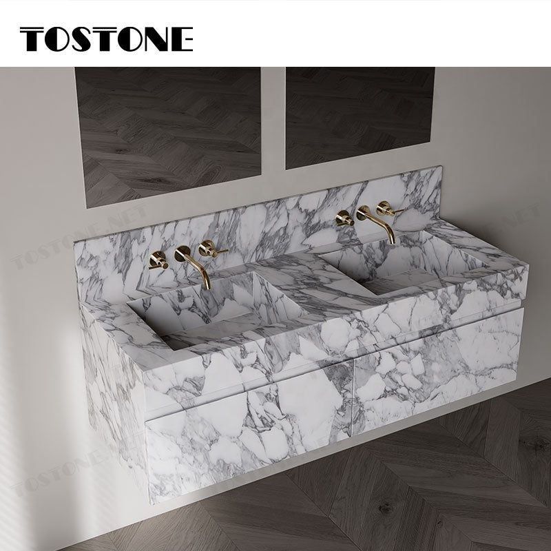 Tostone Mặt bàn trang điểm phòng tắm gắn tường Đá cẩm thạch Arabescato Corchia tự nhiên đẹp cho Phòng vệ sinh nhỏ Đồ nội thất tùy chỉnh