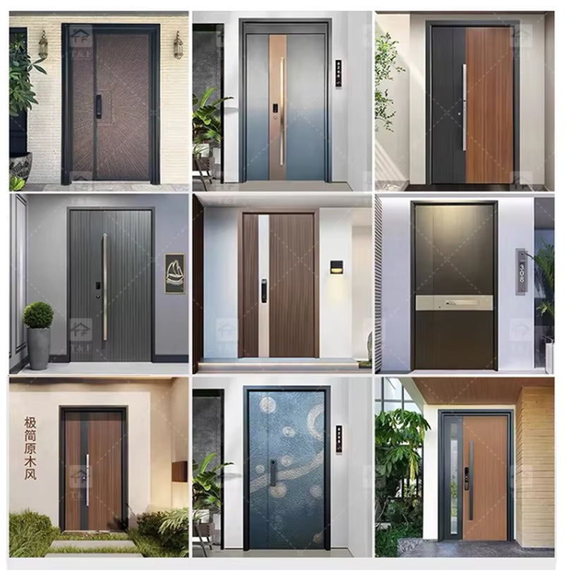 Cửa An Toàn Lối Vào Bằng Nhôm Cao Hiện Đại Kích Thước Tùy Chỉnh Cho Biệt Thự, Cửa Thép Lối Vào Chính Chống Nước Cho Sảnh Ngoài Căn Hộ