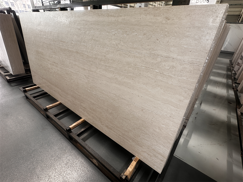 Gạch Lát Sàn Đá Nung Kết Porcelain Lớn Vân Đá Travertine Màu Be Sang Trọng Bề Mặt Mờ