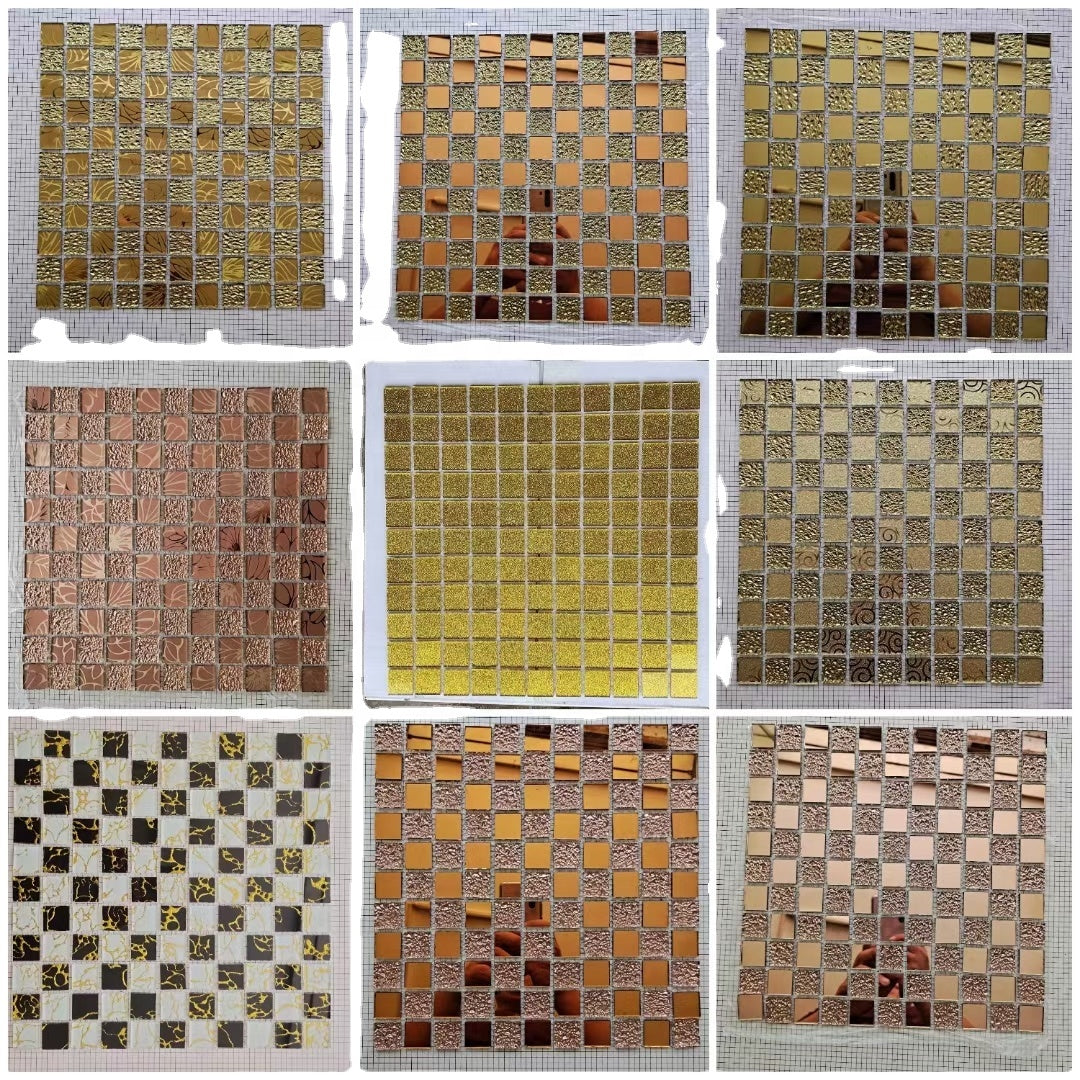 Gạch kính mosaic pha lê vàng óng Gạch mosaic kính gương màu vàng Giá xuất xưởng