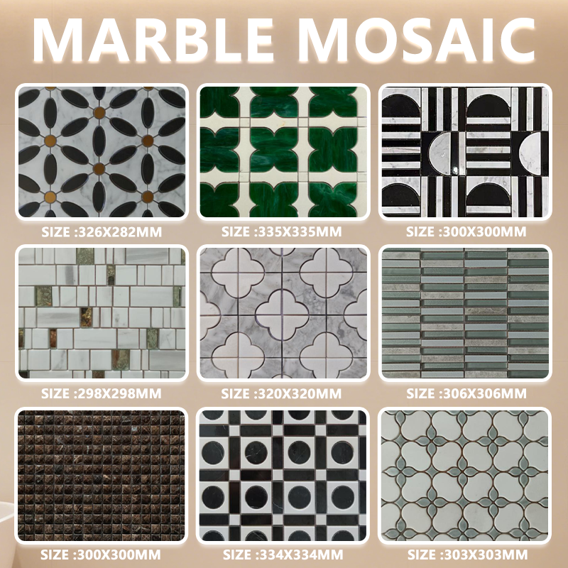 Gạch Mosaic Đá Cẩm Thạch Trang Trí Nghệ Thuật Sáng Tạo Cổ Điển Trắng 8MM cho Phòng Tắm