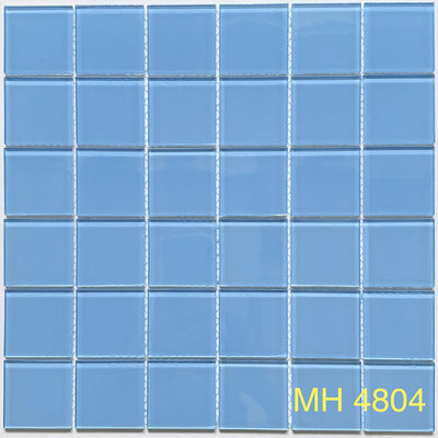 Gạch mosaic xanh dương nhạt, 36 ô vuông nhỏ, mã MH 4804, viền trắng.