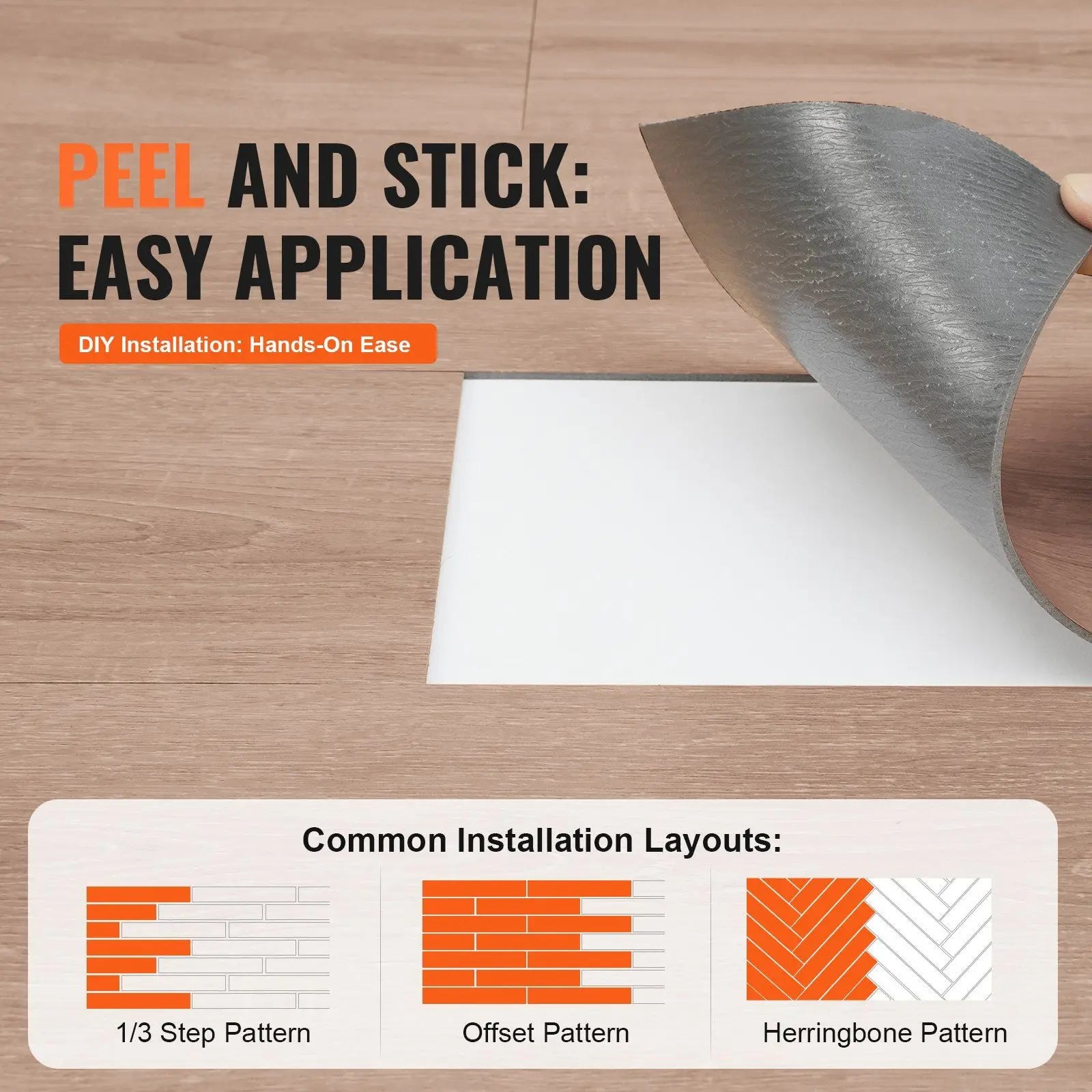 Self-Adhesive 36 X 6 Inch Vinyl Floor Tiles 2.5mm Thick Peel Stick Design Natural Wood Grain for Kitchen Dining Room Easy Home