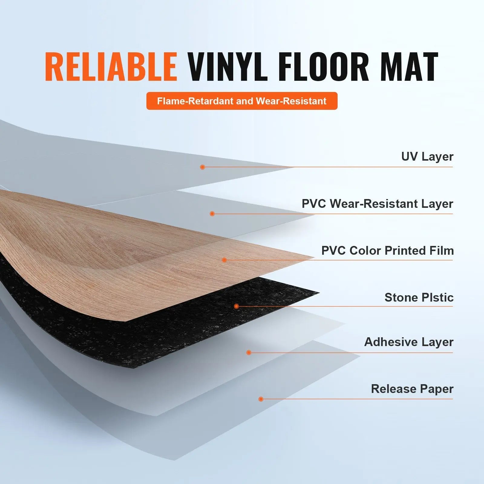 Self-Adhesive 36 X 6 Inch Vinyl Floor Tiles 2.5mm Thick Peel Stick Design Natural Wood Grain for Kitchen Dining Room Easy Home
