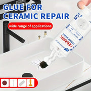 Keo sửa gốm màu trắng đang được bơm vào vết nứt trên bồn rửa màu trắng.