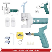 Bộ dụng cụ cắt kính gốm 2 trong 1 màu xanh, kèm thước dây và phụ kiện.