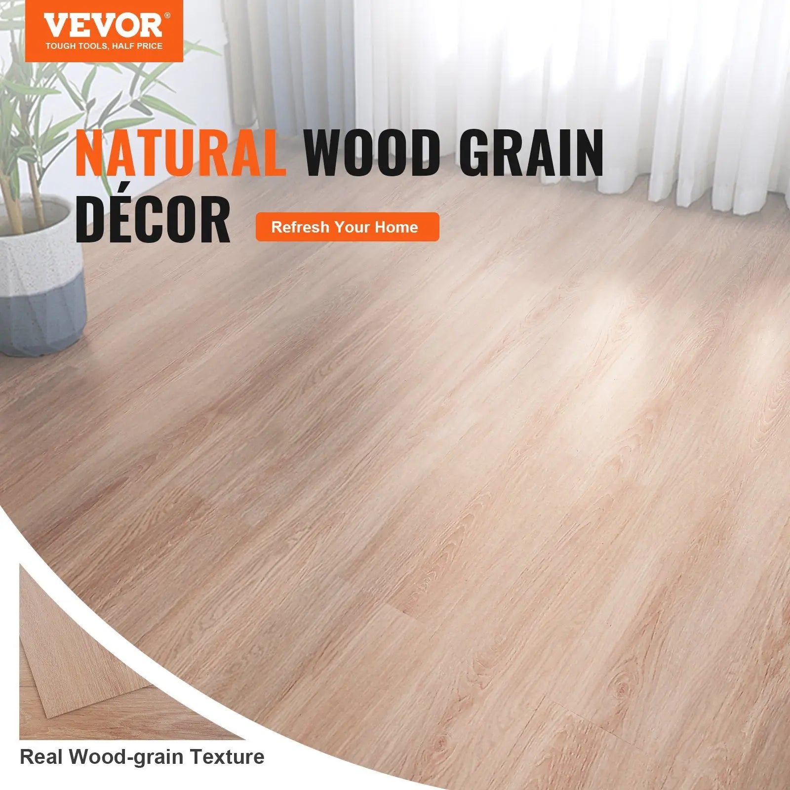 Self-Adhesive 36 X 6 Inch Vinyl Floor Tiles 2.5mm Thick Peel Stick Design Natural Wood Grain for Kitchen Dining Room Easy Home