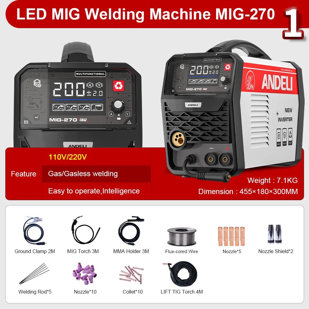 ANDELI Máy Hàn MIG 3 Trong 1 MIG 270 Lift TIG MMA 220V - Daisan Store