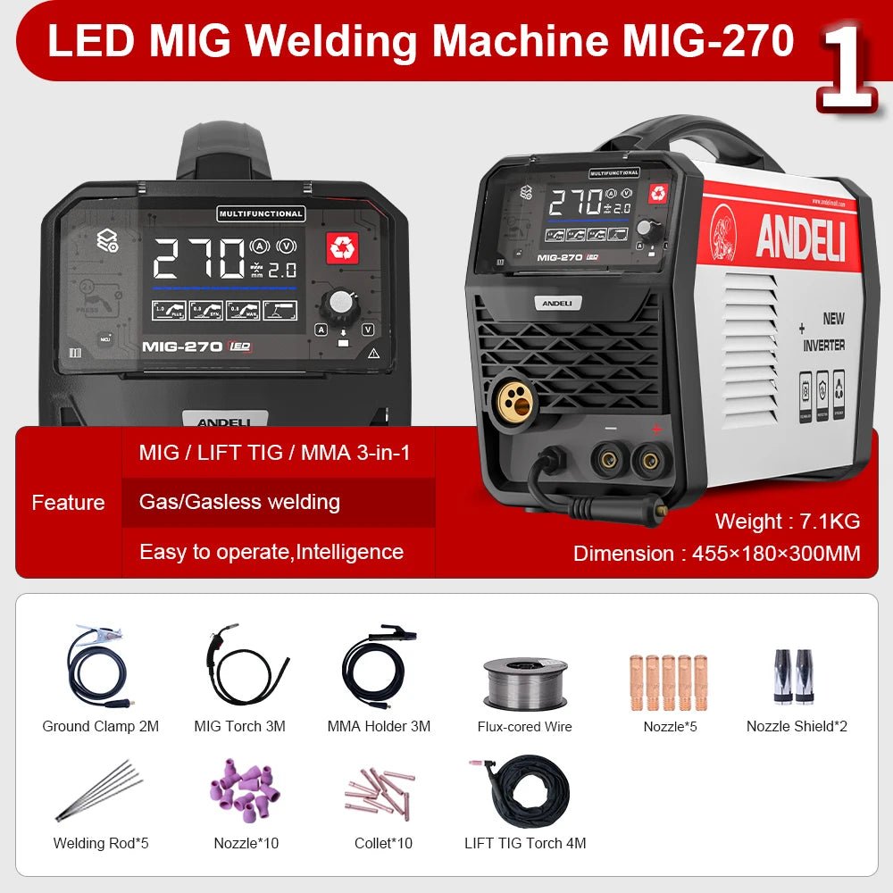 ANDELI Máy Hàn MIG 3 Trong 1 MIG 270 Lift TIG MMA 220V - Daisan Store