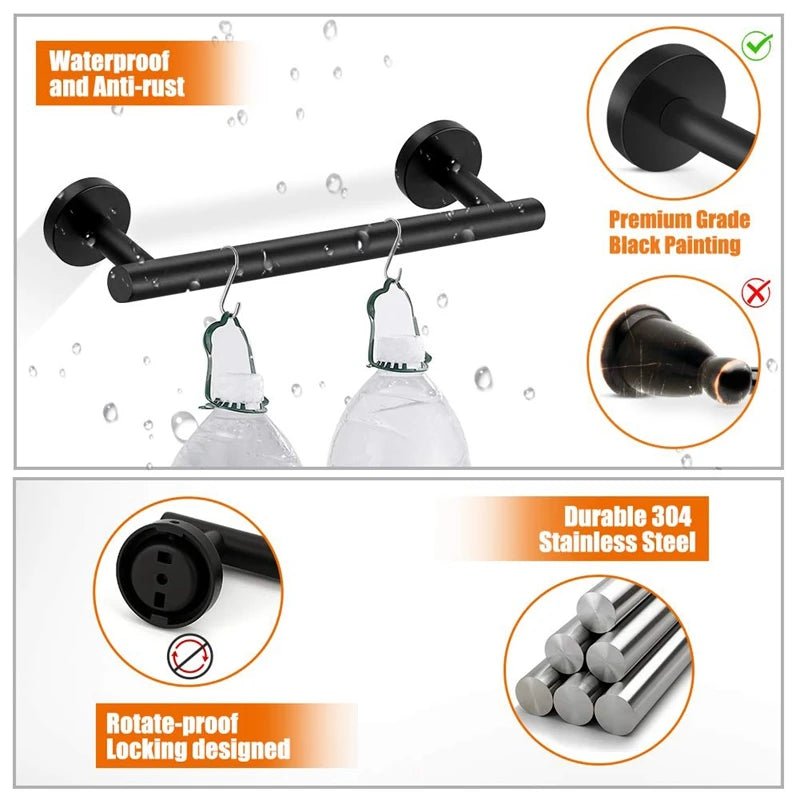 Bộ Phụ Kiện Nhà Tắm Đen Gắn Tường Inox Chống Gỉ - Daisan Store