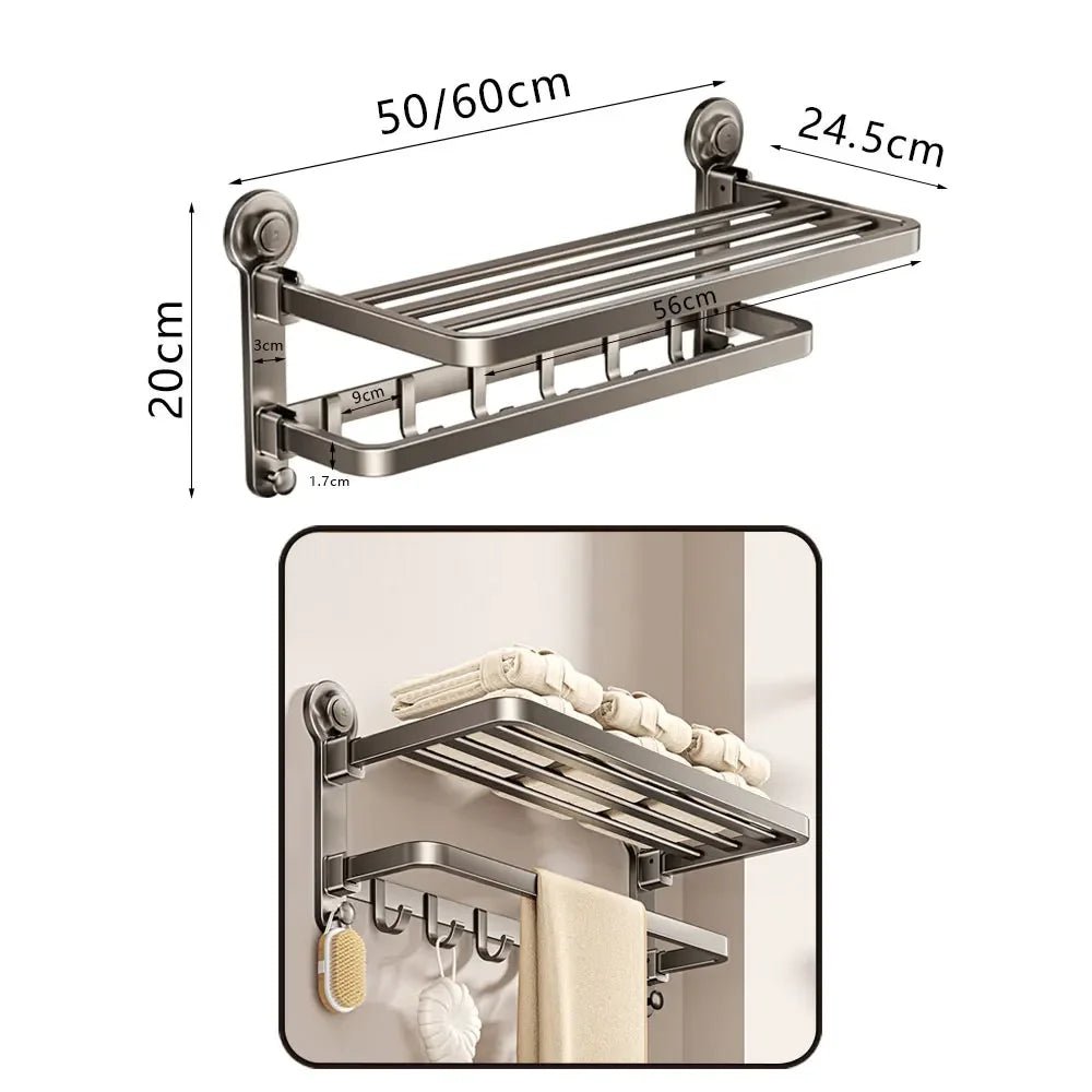Bộ Phụ Kiện Tắm Xám - Giá Treo Khăn & Kệ Hút Chân Không - Daisan Store