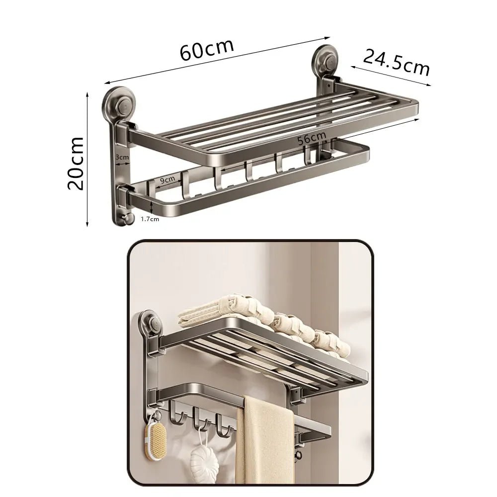 Bộ Phụ Kiện Tắm Xám - Giá Treo Khăn & Kệ Hút Chân Không - Daisan Store