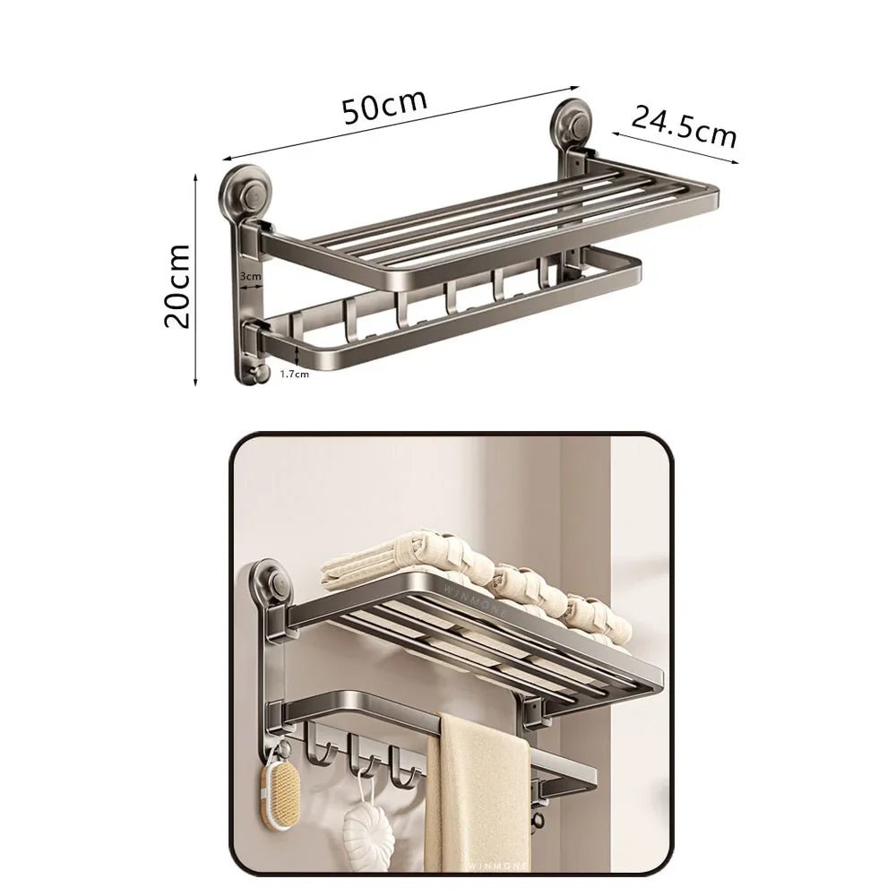 Bộ Phụ Kiện Tắm Xám - Giá Treo Khăn & Kệ Hút Chân Không - Daisan Store