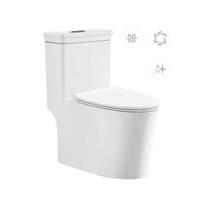 Bồn cầu một khối bằng gốm sứ trắng Medyag MLZ - 1101 không khung mỏng - Daisan Store