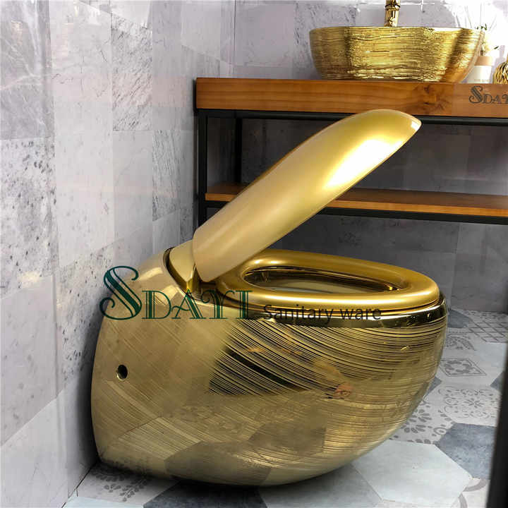 Bồn cầu treo tường hình trứng sang trọng SDAYI Royal Royal gắn tường bằng gốm mạ vàng có bồn chứa nước - Daisan Store