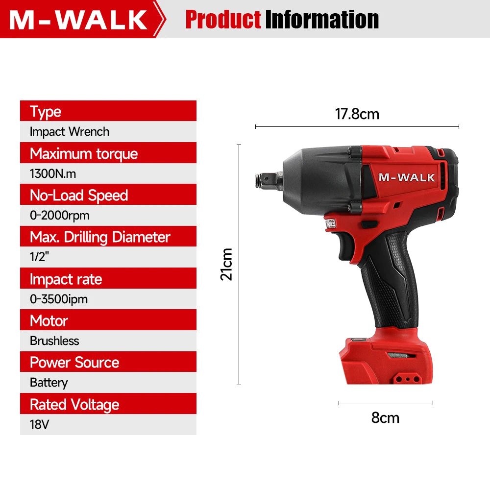 Công Cụ Vặn Lực Tác Động Không Dây 18V MWALK 1300Nm Cao Cấp - Daisan Store