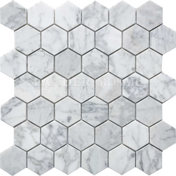 Đá cẩm thạch trắng Bianco Carrara hình lục giác khảm đá cẩm thạch - Daisan Store