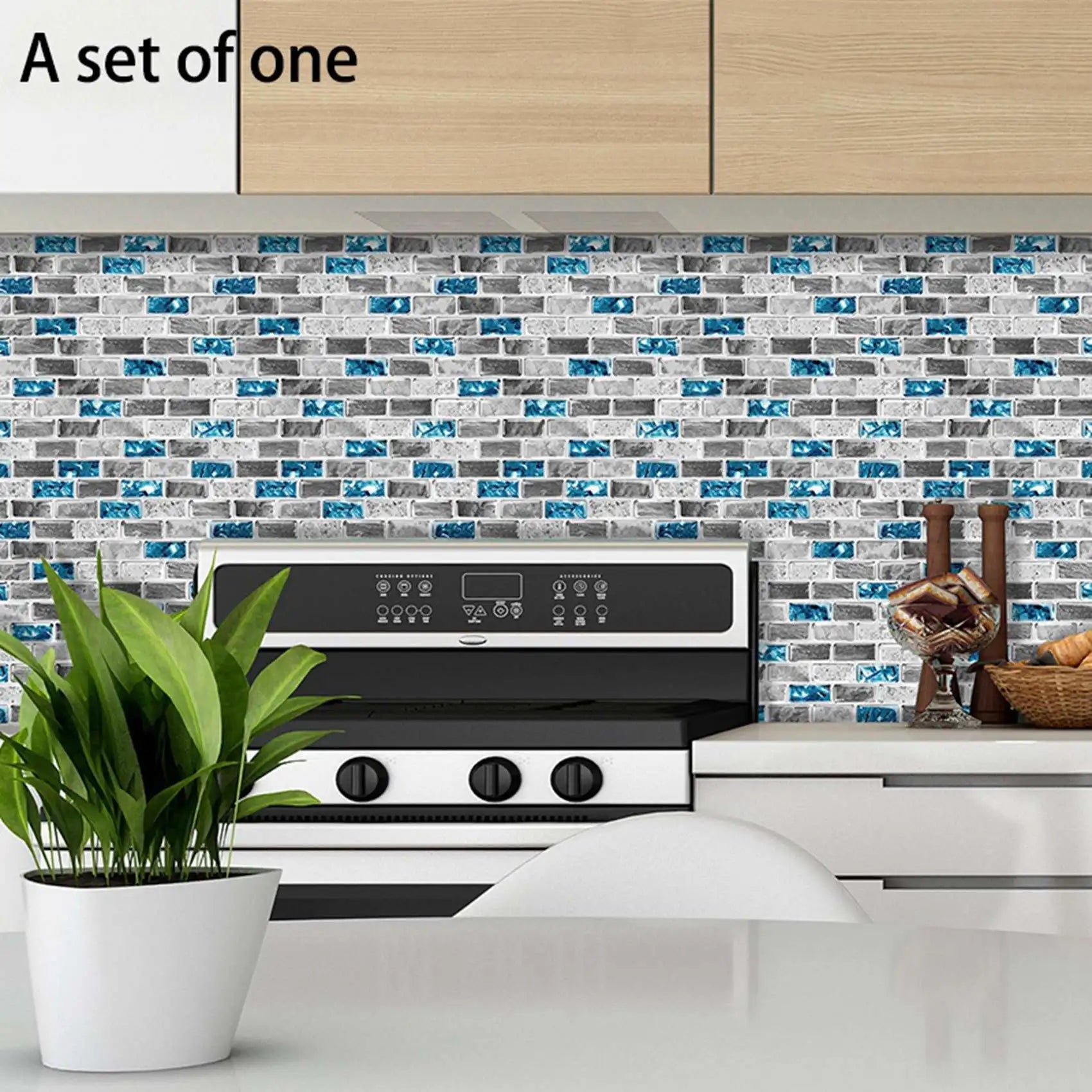 Gạch Dán Tường 3D Xanh ABYN - 2X Chống Nước, Tự Dính - Daisan Store