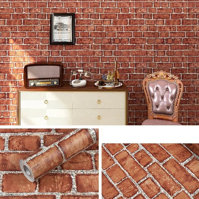 Gạch Dán Tường PVC Chống Dầu Nước Đỏ Nâu Retro - Daisan Store