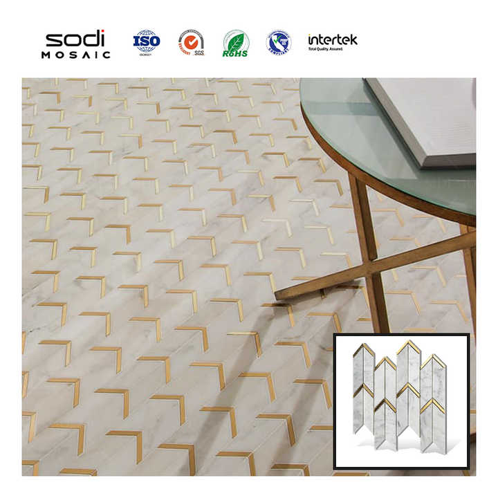 Gạch khảm đá cẩm thạch và kim loại hình mũi tên Carrara dùng để trang trí tường phòng tắm - Daisan Store