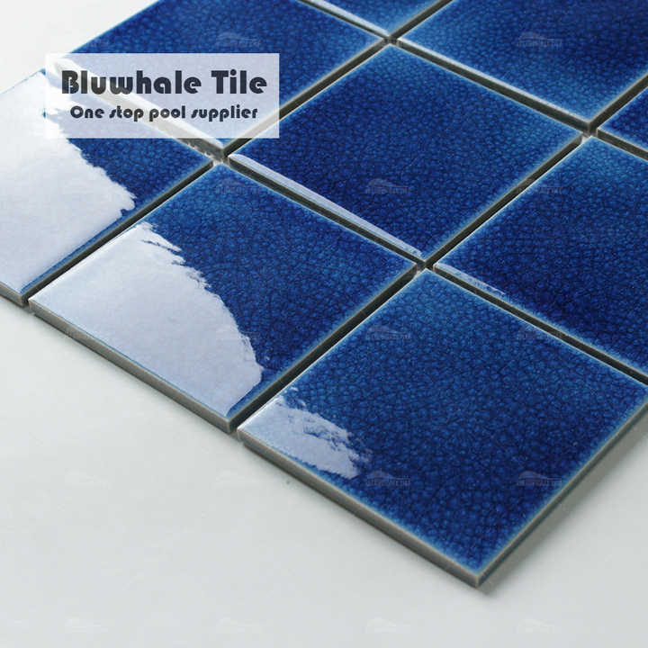 Gạch khảm gốm men màu xanh dương đậm hình vuông 4 inch, chống nứt, 100x100mm, dùng cho bể bơi - Daisan Store